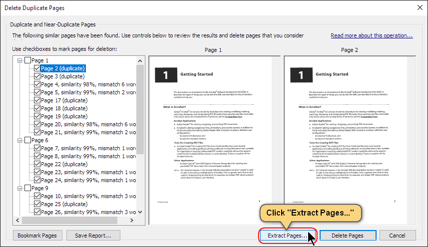 Extract duplicate pages